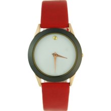 Number Free Dial Leather Band Lady's Wrist Watch (Red) - Red - Stainless Steel