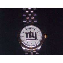 Ny Giants Men's Gm Series Stainless Steel Bracelet Case Watch 23k Gold Logo