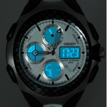 Ohsen Alarm Lcd Quartz Men's Stop Sport Wrist Watch