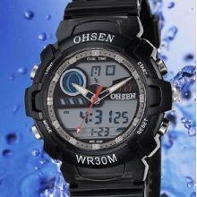 Ohsen Backlight 3atm Water Resistant Digital & Analog Stopwatch Sport Watch