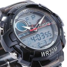 Ohsen Dual Time Digital Stop Women Mens Sport Watch