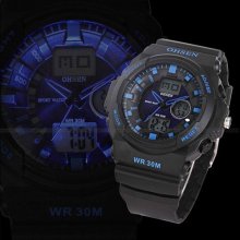 Ohsen Lcd Dual Core Blue Men Lady Sport Date Day Rubber Watch Dailyetrade