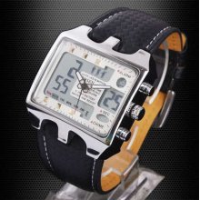 Ohsen Rectangle Case Digital Dual Display Alarm Sport Quartz Watch