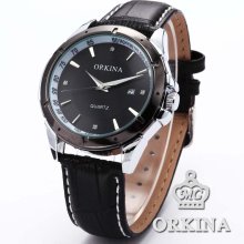 Orkina Mens Boyfriend Dress Stainless Steel Case Date Quartz Watch Gbh