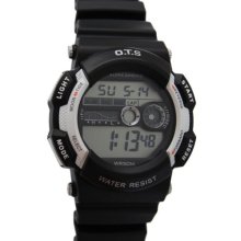 Ots Fashion Digital Silver Case Black Band Splashproof Sport Watches