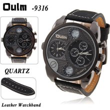 Oulm Military Men's Watch Fashion Wristwatche Thermometer Compass Leather Quartz