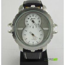 Outdoor Style Oversize Dual Core 2 Time Zone Black Strap Mens Quartz Watch Oulm