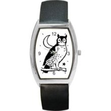 Owl Crescent Moon Unisex Black and White New Barrel Wrist Watch