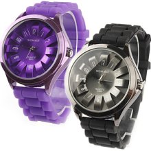 Pair of Chrysanthemum Shaped Dial Metal Design Quartz Wrist Watches - Black and Purple