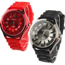 Pair of Chrysanthemum Shaped Dial Metal Design Quartz Wrist Watches - Black and Red