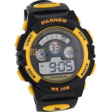 PASNEW 279 Plastic Band Waterproof LCD Sports Watch (Yellow)