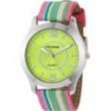 Pedre Women's 0090SNX Pink Striped Grosgrain Strap Silver-Tone