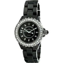 Peugeot Ps4885Bk Women'S Ps4885Bk Swiss Ceramic Swarovski Crystal Black Dial Watch