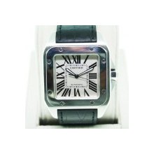 Pre-Owned Cartier Santos 100 on W20073X8 Mens Watch Black Leather