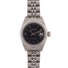 Pre-owned Rolex Women's Datejust Stainless Steel Black Roman Dial Watch