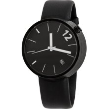 Projects Mens Towards Stainless Watch - Black Leather Strap - Black Dial - 7288BW