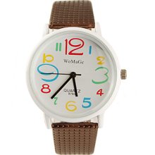 PU Koera Style Leather Band Fashion Cute Students Lady's Wrist Watch - Brown