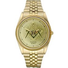 Pulsar Bracelet Masonic Emblem Gold-Tone Dial Men's Watch #PXF102M