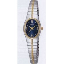 Pulsar Ladies` 2 Tone Expansion Watch W/Oval Face & Dash Marking