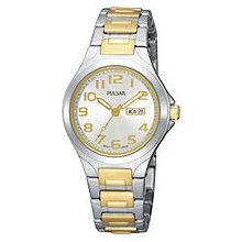 Pulsar Pxu037 Women's Silver Dial Two Tone Stainless Steel Quartz Date Watch