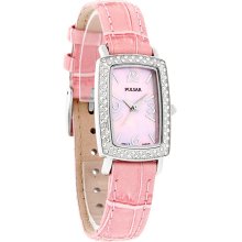 Pulsar Quartz Ladies Crystal Mop Pink Leather Strap Dress Watch PTC499