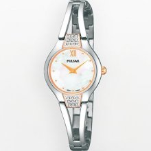 Pulsar Womens Crystal Analog Stainless Watch - Silver Bracelet - Pearl Dial - PTA502