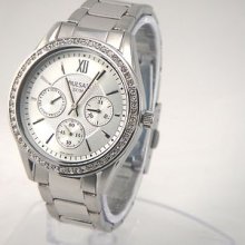 Pulsar Women's Pp6049 Dress Crystals On Bezel Mop Dial Silver-tone Ss Watch