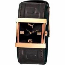 Puma Women's Swap Black Dial Brown Leather