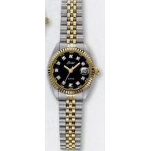 Quartzline Ladies 2 Tone 11 Diamond Sport Watch W/ Black Dial