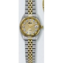 Quartzline Ladies 2 Tone 11 Diamond Sport Watch W/ Champagne Dial