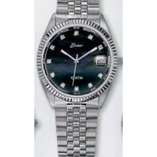 Quartzline Men`s Silver 11 Diamond Sport Watch W/ Mother Of Pearl Dial