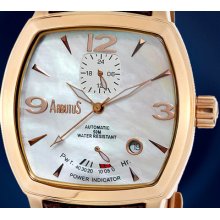 Rare Arbutus Automatic18kt Y Gold Power Reserve White Dial /leather $995