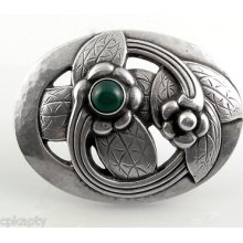 Rare Early Georg Jensen Denmark 830 Silver & Chrysoprase Design 13 Brooch Pin