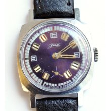 Rare vintage Russian wristwatch ZIM from Soviet Union unisex gender wristwatch purple cobalt blue wristwatch