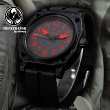 Red Number Infantry Army Infantry Mens Black Rubber Strap Quartz Royal Watch