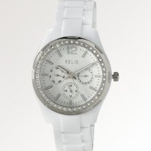 Relic By Fossil Starla White Resin Chronograph Crystal Accent Watch Zr15551