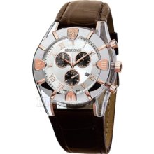 Roberto Cavalli Men's Diamond Chronograph Watch R7251616015 With Quartz Movement, Leather Bracelet And Silver Dial