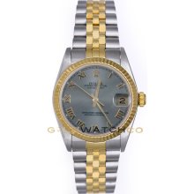 Rolex 31mm Midsize Datejust Model 68273 Steel & 18K Gold Jubilee Band Silver Roman Dial