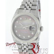 Rolex Datejust Steel Jubilee 116234 White Gold Fluted Black Mop Diamond Dial