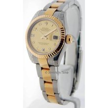 Rolex Ladies Datejust 179173 D 18k Gold & Steel Goldust Mop Diamond Dial