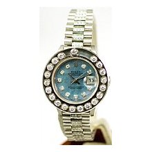 Rolex Ladies Datejust Stainless Steel Blue MOP Diamond Dial - Preowned