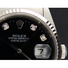 ROLEX - Mens 36mm 18kt White Gold & Stainless Datejust - Black Diamond Dial - 16234