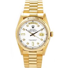 Rolex Men's President Yellow Gold Fluted Custom White Diamond Dial