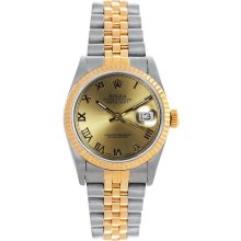 Rolex Women's Datejust Midsize Two Tone Fluted Champagne Roman Dial