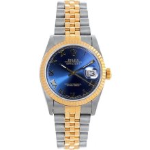 Rolex Women's Datejust Midsize Two Tone Fluted Blue Roman Dial