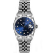 Rolex Women's Datejust Midsize Stainless Steel Fluted Blue Diamond Dial