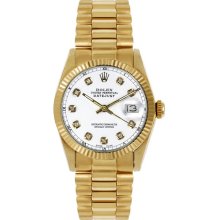 Rolex Women's President Midsize Fluted White Diamond Dial