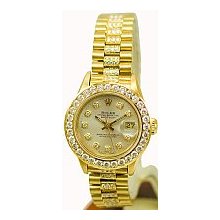 Rolex Women's President Watch - Silver Diamond Dial/Yellow Gold/1.8ct