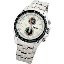 %$round Black & White Multi-dials Sport Style Stainless Steel Men's Boy's Watch