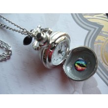 Round watch pendant, round silver watch with dragon vein beads, dragon eye and key charms